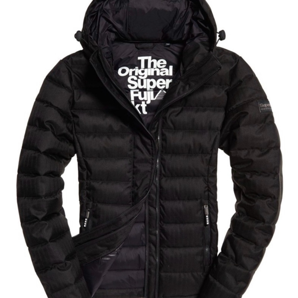 Superdry Black Double Zip Tweed Jacket with Hood